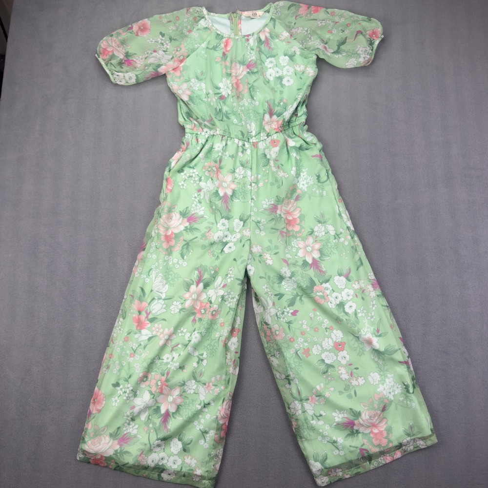 AND Floral Jumpsuit Size 11-12 Yrs Green Wide Leg Flutter Sleeve Romper